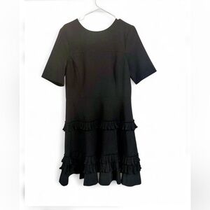 Gibson Latimer sz 10 black short sleeve midi dress ruffle flounce skirt LBD